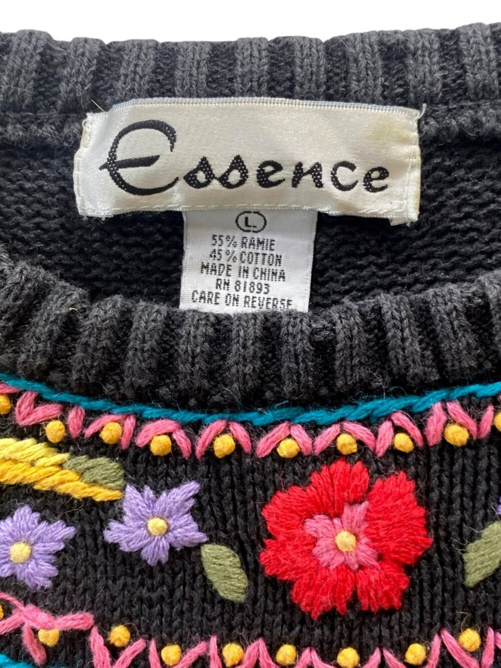 Vintage Sweater Essence Cottagecore Grannycore Floral Crewel Y2K 80's 90's LARGE - Picture 6 of 11